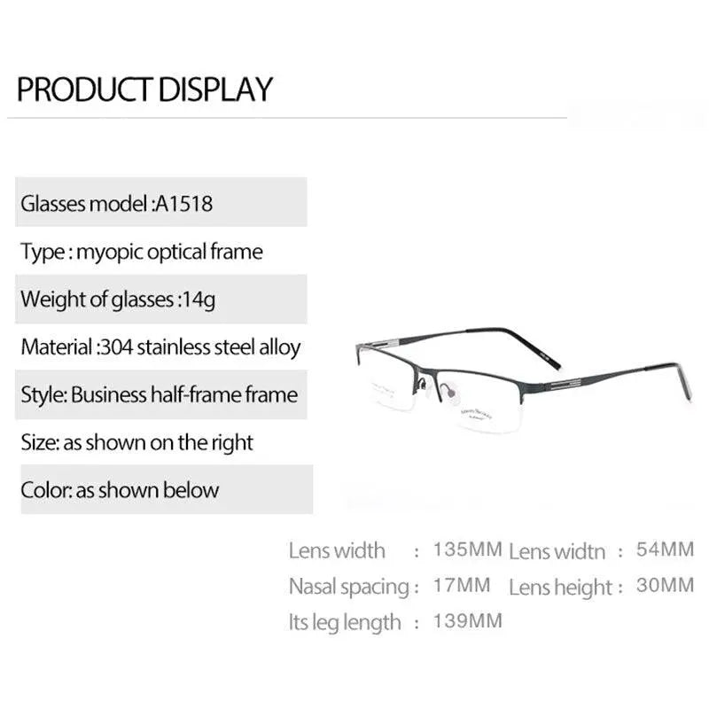 Unisex Rectangular Semi-Rimless Titanium Prescription Glasses A1518 — view 7 | Rx Spectacle