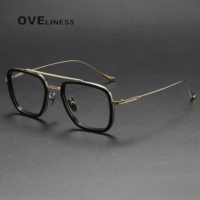 Unisex Square Full Rim Titanium Double Bridge Prescription Glasses I0006 — view 7 | Rx Spectacle