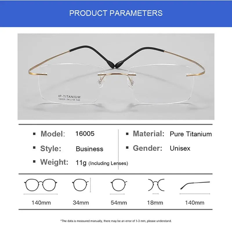 Unisex Square Rimless Titanium Prescription Glasses 160029 — view 2 | Rx Spectacle