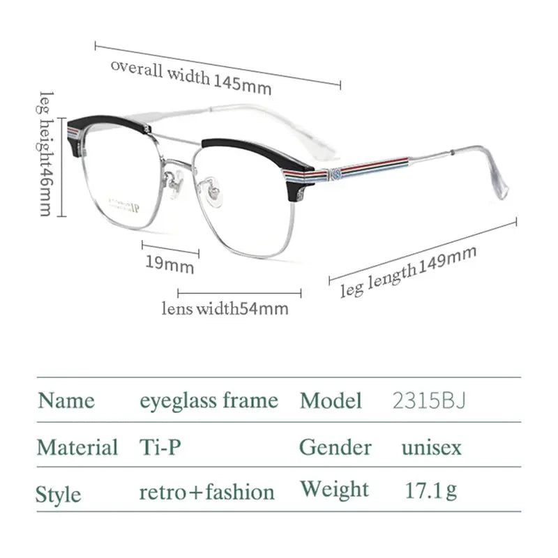 Men's Round Semi-Rimless Titanium Double Bridge Prescription Glasses 231500 — view 2 | Rx Spectacle