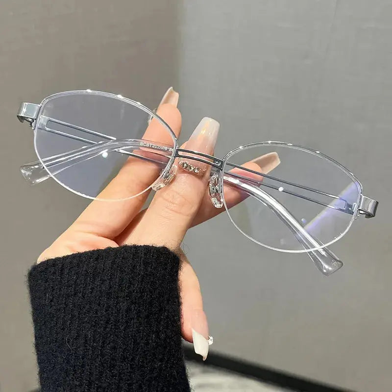 Women's Oval Semi-Rimless Titanium Oversized Prescription Glasses 22406 — view 3 | Rx Spectacle