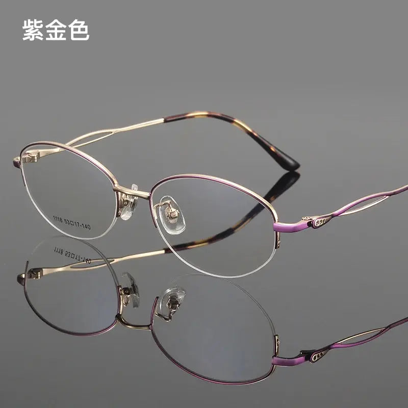 Women's Oval Semi-Rimless Alloy Prescription Glasses 661118 — view 3 | Rx Spectacle