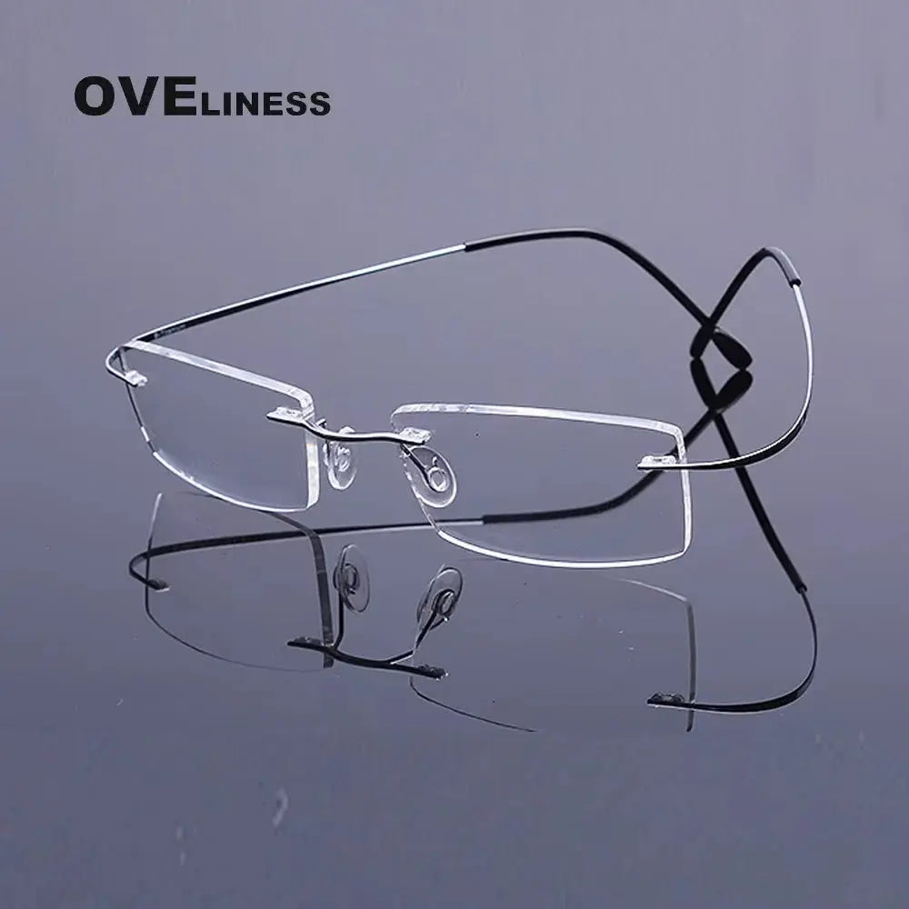 Unisex Rectangular Rimless Titanium Prescription Glasses 15002 — view 2 | Rx Spectacle