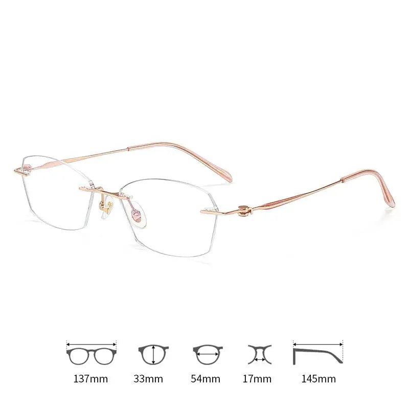 Women's Cat Eye Rimless Titanium Prescription Glasses 611079 — view 5 | Rx Spectacle