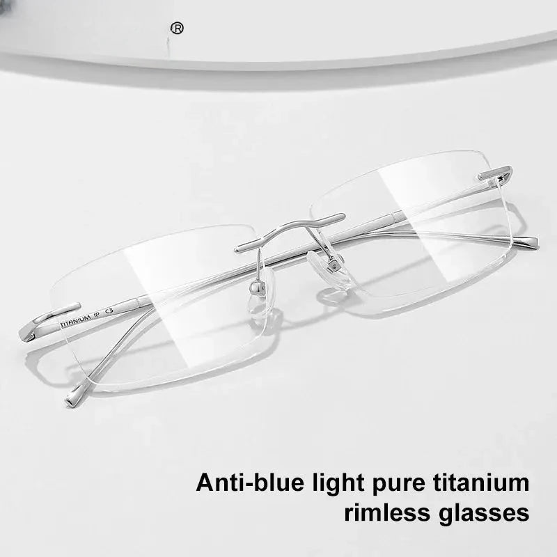 Unisex Rectangular Rimless Titanium Reading Glasses V6032 — view 2 | Rx Spectacle