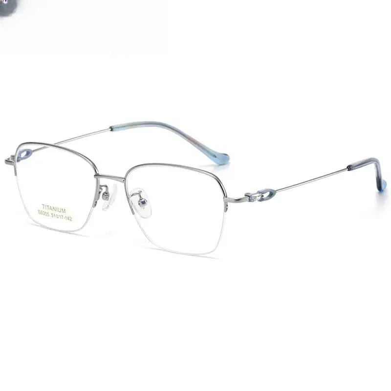Women's Square Semi-Rimless Titanium Flat Top Prescription Glasses 86005 — view 1 | Rx Spectacle