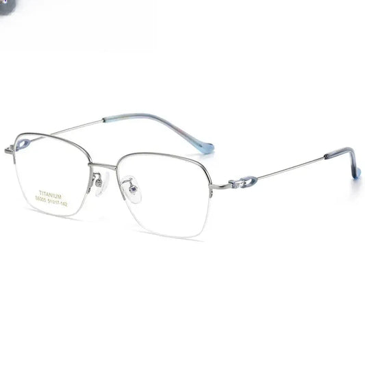 Women's Square Semi-Rimless Titanium Flat Top Prescription Glasses 86005 — view 1 | Rx Spectacle