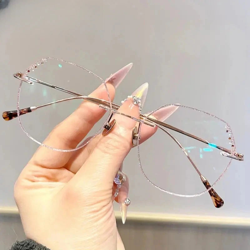 Women's Polygon Rimless Titanium Flat Top Prescription Glasses 435218 — view 6 | Rx Spectacle