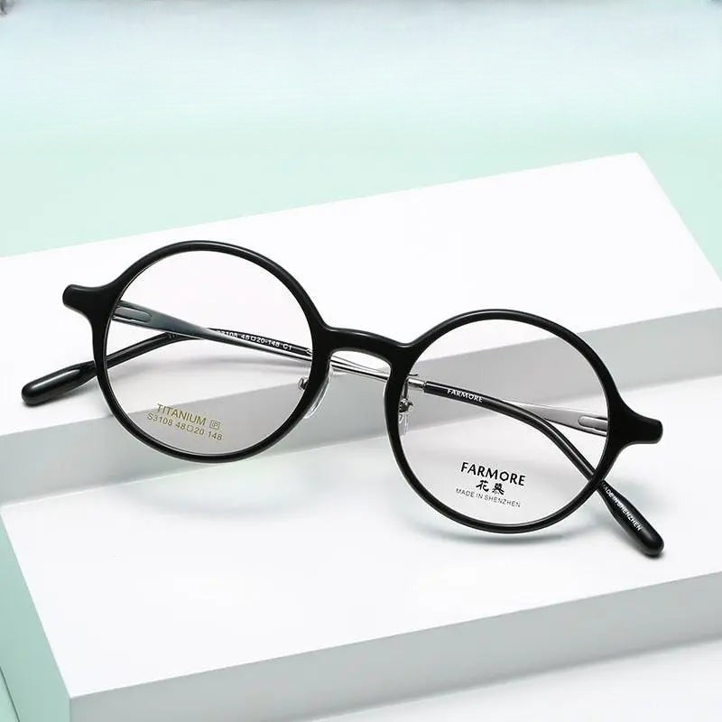 Unisex Round Full Rim Titanium Prescription Glasses S3108 — view 1 | Rx Spectacle