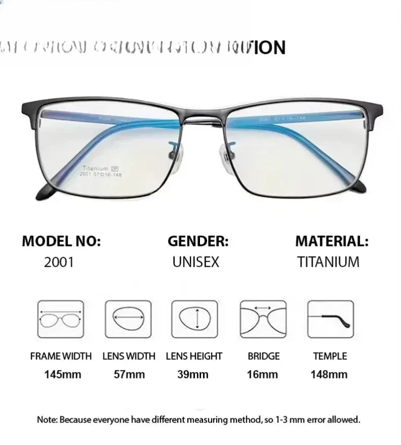 Men's Square Semi-Rimless Titanium Prescription Glasses 62001 — view 2 | Rx Spectacle