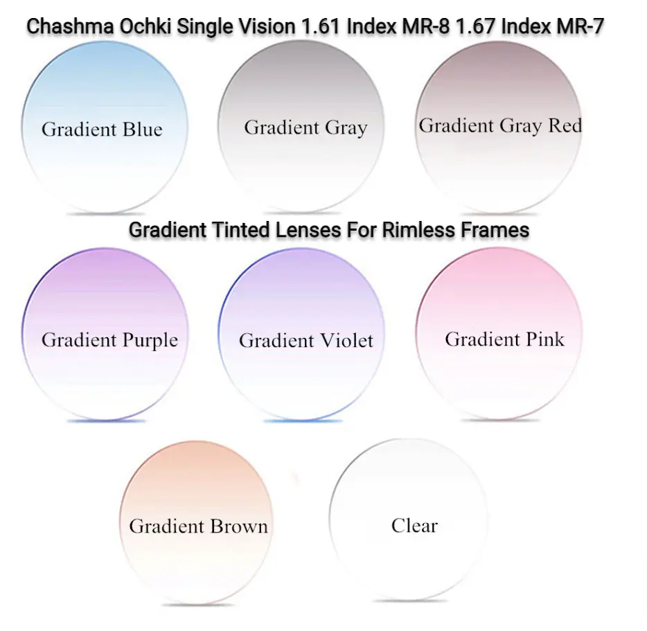 Single Vision Gradient Tint 1.61 & 1.67 Index MR 7/8 Lenses — view 1 | Rx Spectacle