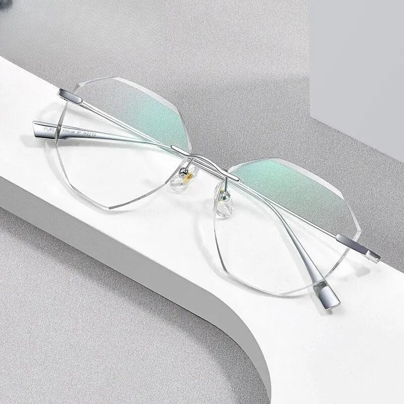 Women's Irregular Rimless Titanium Prescription Glasses 99219 — view 6 | Rx Spectacle