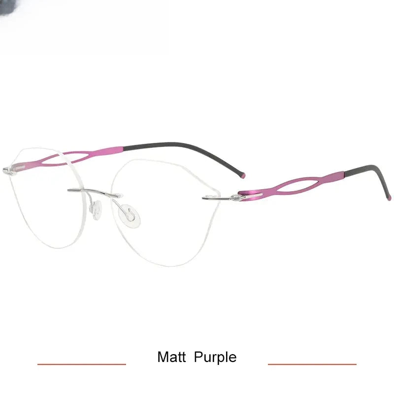 Women's Cat Eye Rimless Titanium Screwless Prescription Glasses 55005 — view 3 | Rx Spectacle
