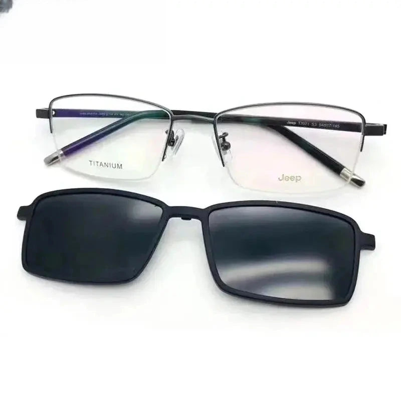 Men's Square Semi-Rimless Titanium Clip-On Prescription Glasses 587071 — view 3 | Rx Spectacle