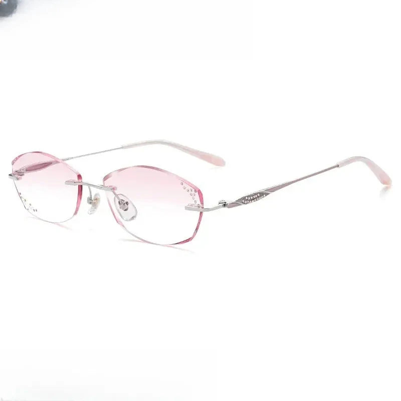 Women's Oval Rimless Titanium Oversized Prescription Glasses 69142 — view 4 | Rx Spectacle