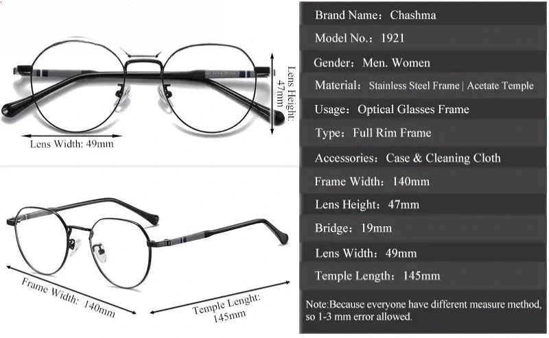 Women's Round Full Rim Titanium Flat Top Prescription Glasses 961921 — view 2 | Rx Spectacle