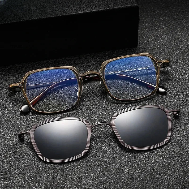 Unisex Square Full Rim Titanium Clip-On Prescription Glasses 415969 — view 1 | Rx Spectacle