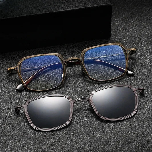 Unisex Square Full Rim Titanium Clip-On Prescription Glasses 415969 — view 1 | Rx Spectacle