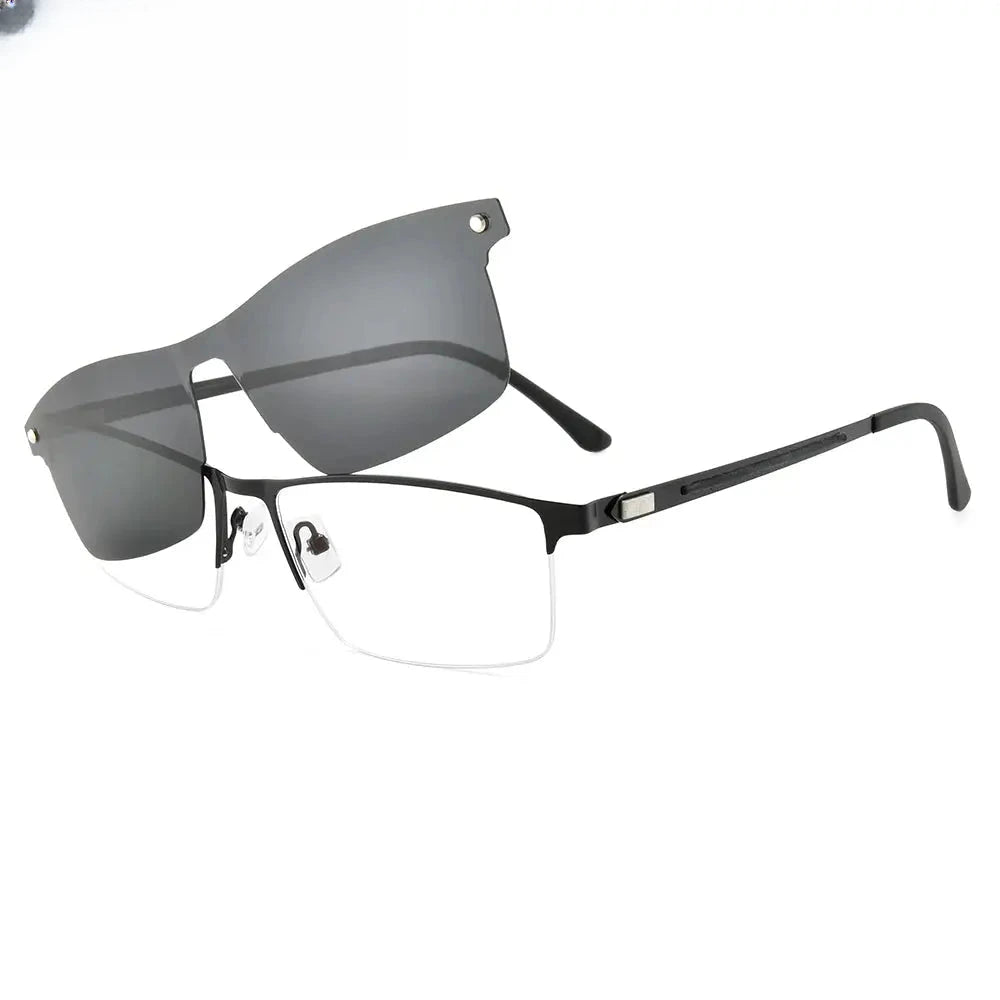 Men's Square Semi-Rimless Alloy Clip-On Prescription Glasses 940076 — view 3 | Rx Spectacle