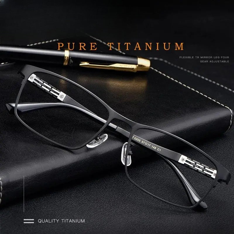 Men's Square Full Rim Titanium Prescription Glasses HT0205 — view 1 | Rx Spectacle