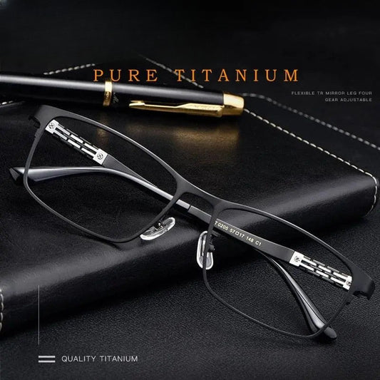 Men's Square Full Rim Titanium Prescription Glasses HT0205 — view 1 | Rx Spectacle