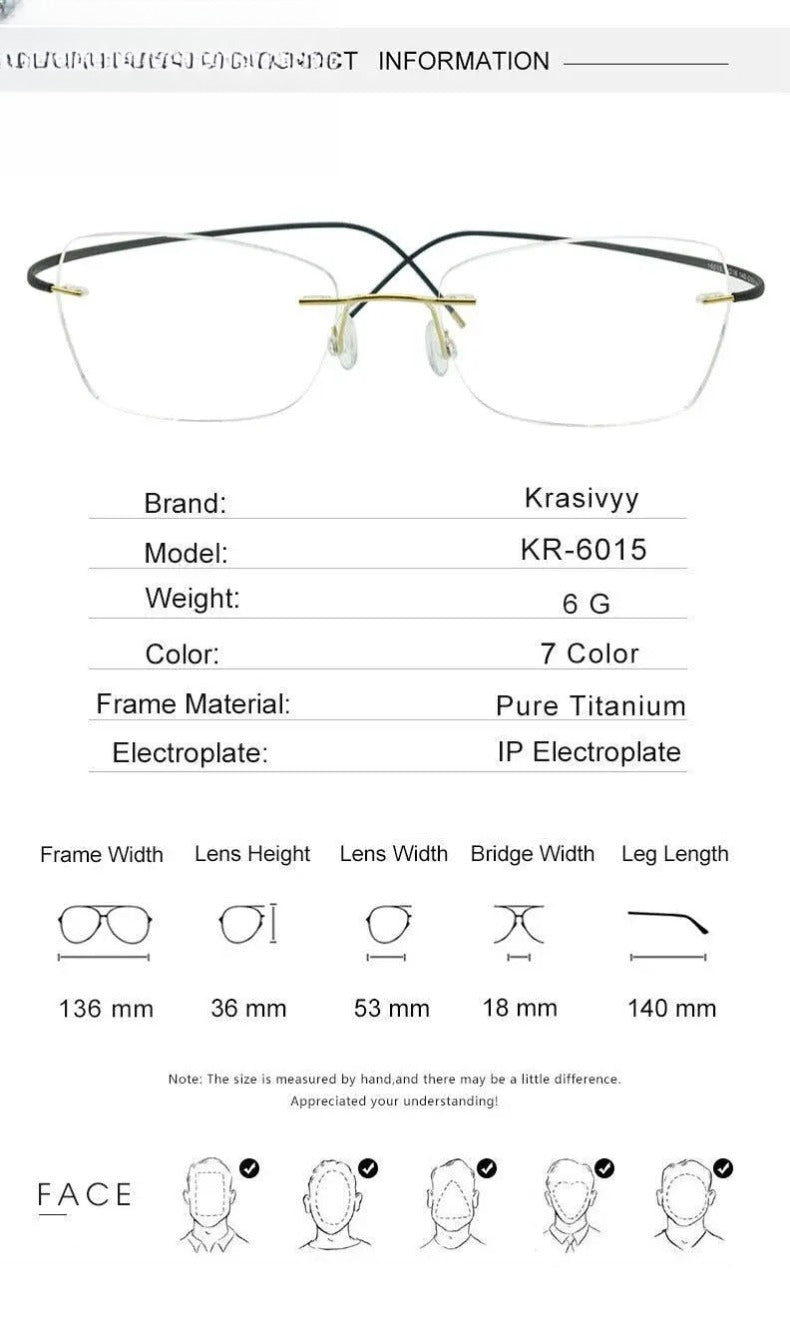 Unisex Square Rimless Prescription Glasses Kr6015 — view 13 | Rx Spectacle