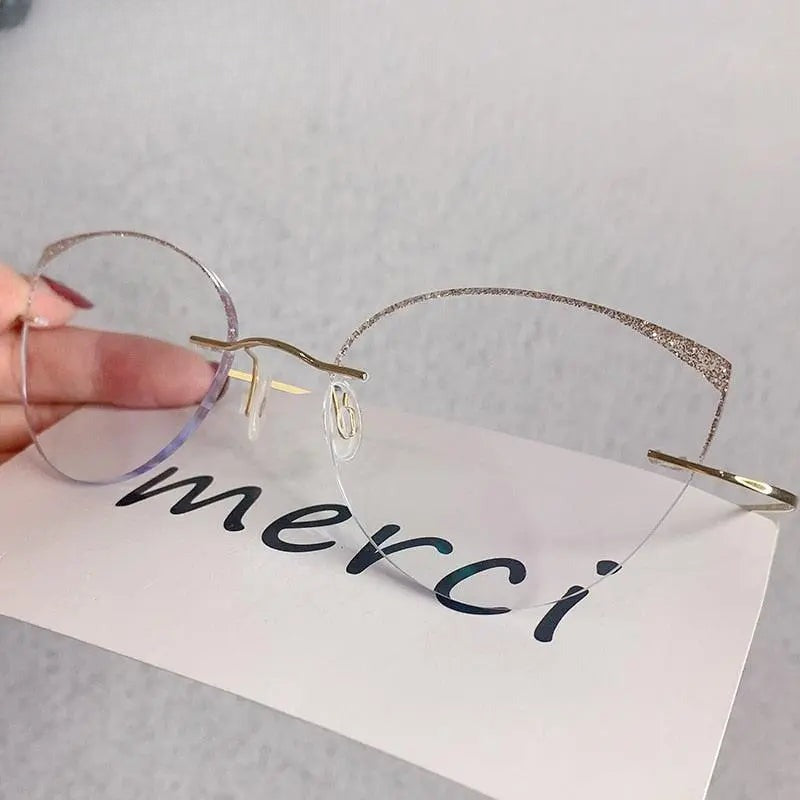Women's Cat Eye Rimless Titanium Prescription Glasses 16016c — view 5 | Rx Spectacle
