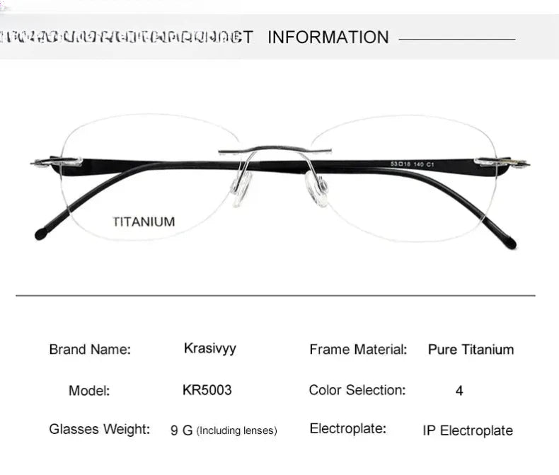 Unisex Oval Rimless Titanium Screwless Prescription Glasses 5003 — view 10 | Rx Spectacle