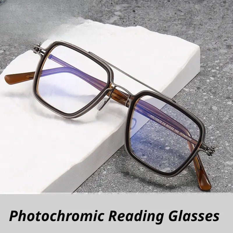 Unisex Square Full Rim Titanium Reading Glasses 75875 — view 1 | Rx Spectacle