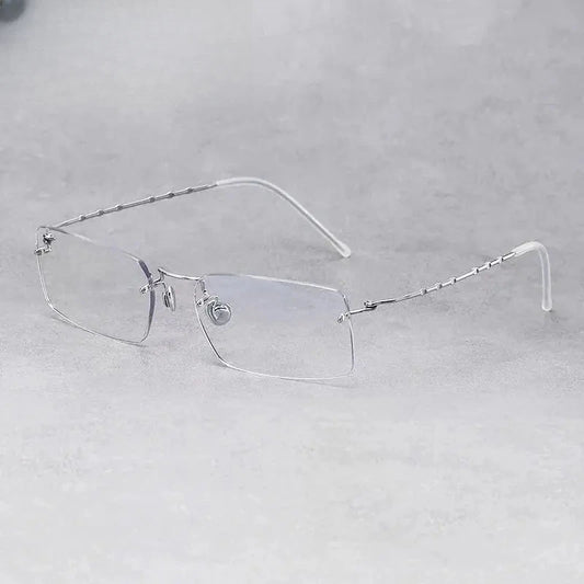 Women's Rectangular Rimless Titanium Prescription Glasses 61422 — view 1 | Rx Spectacle