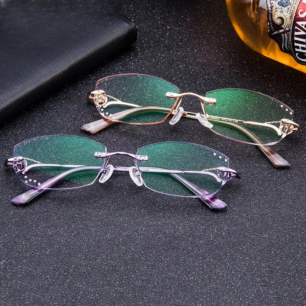 Women's Oval Rimless Titanium Prescription Glasses 38007 — view 1 | Rx Spectacle