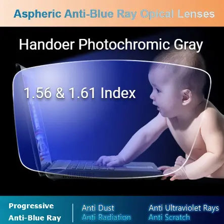 Multi Focus Progressive Photochromic Gray Anti Blue Light Lenses — view 1 | Rx Spectacle
