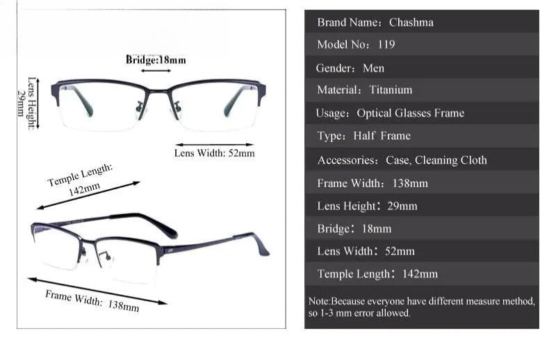 Men's Square Semi-Rimless Titanium Prescription Glasses 119 — view 12 | Rx Spectacle