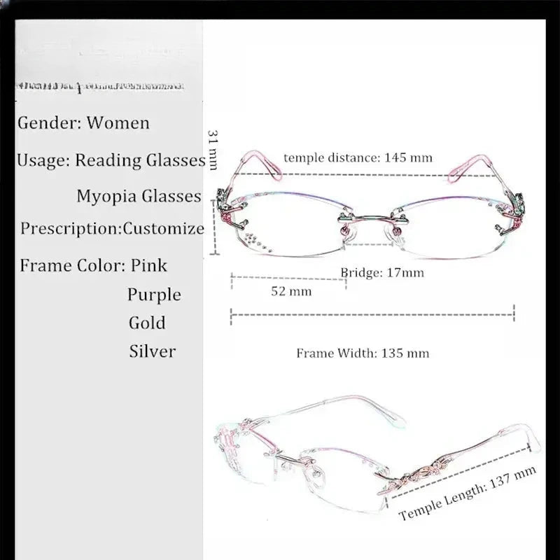 Women's Rectangular Rimless Titanium Prescription Glasses 408036 — view 2 | Rx Spectacle