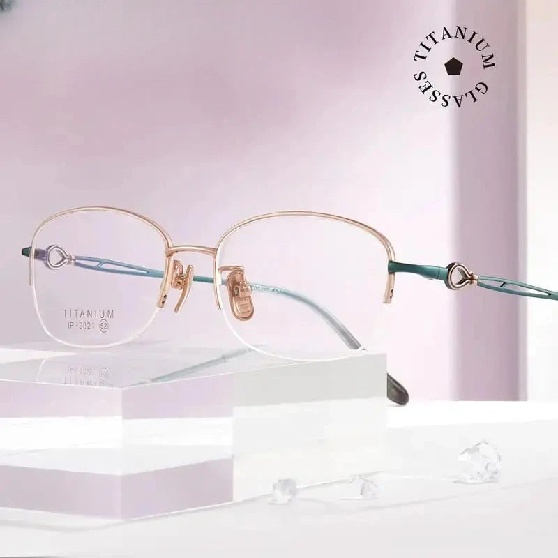 Women's Oval Semi-Rimless Titanium Prescription Glasses 90214 — view 1 | Rx Spectacle