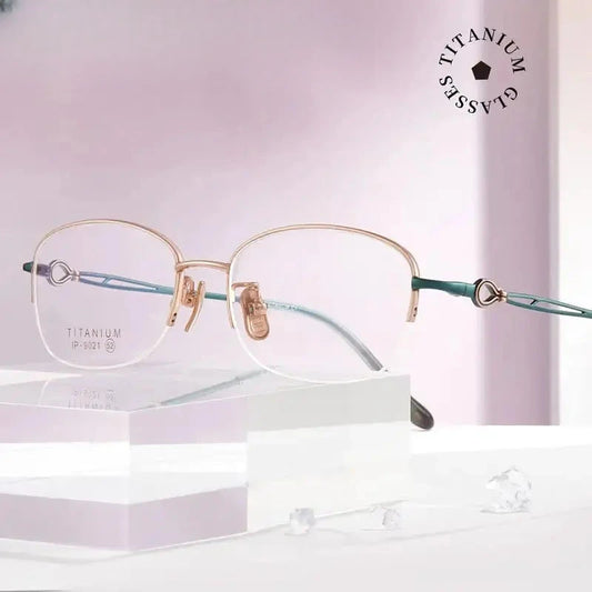 Women's Oval Semi-Rimless Titanium Prescription Glasses 90214 — view 1 | Rx Spectacle