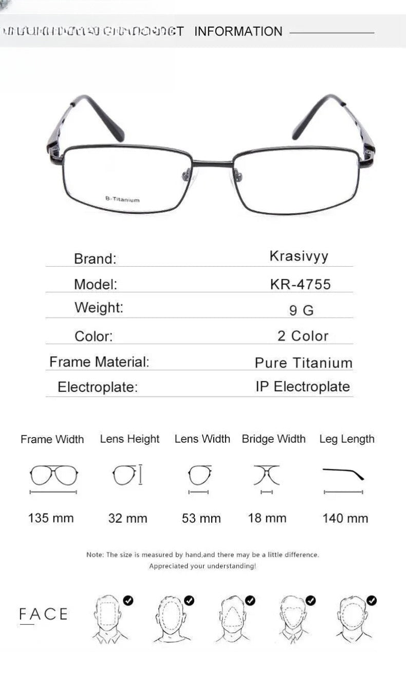 Unisex Square Full Rim Titanium Prescription Glasses Kr4755 — view 9 | Rx Spectacle