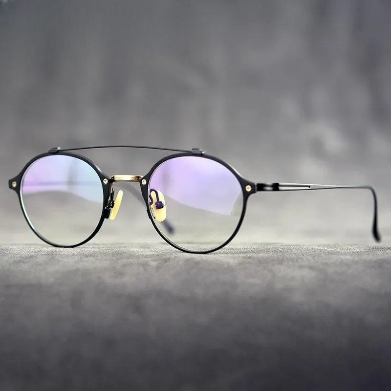 Unisex Round Full Rim Titanium Double Bridge Prescription Glasses Gxyj340 — view 2 | Rx Spectacle