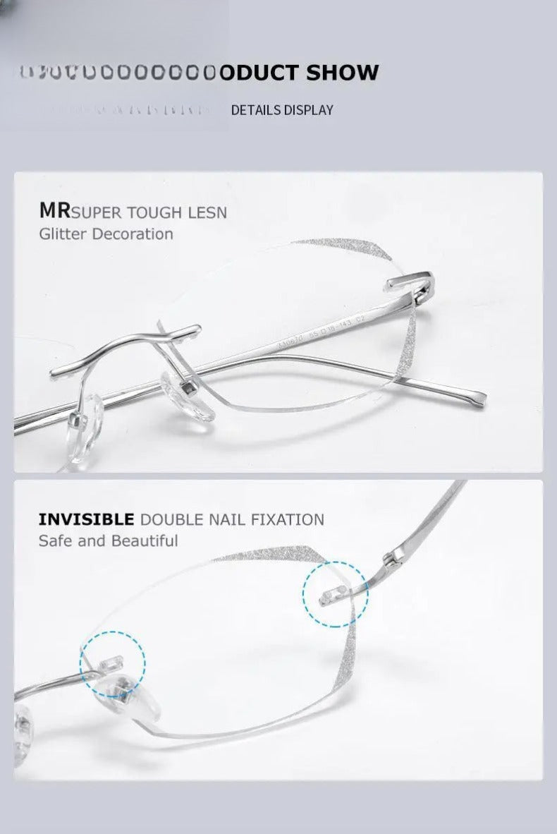 Unisex Rimless Titanium Prescription Glasses 3306 — view 13 | Rx Spectacle