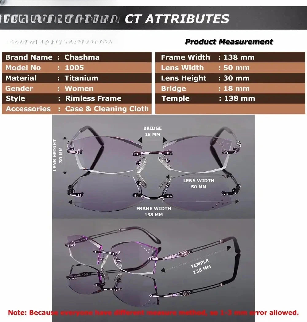 Women's Cat Eye Rimless Titanium Prescription Glasses 771005 — view 2 | Rx Spectacle