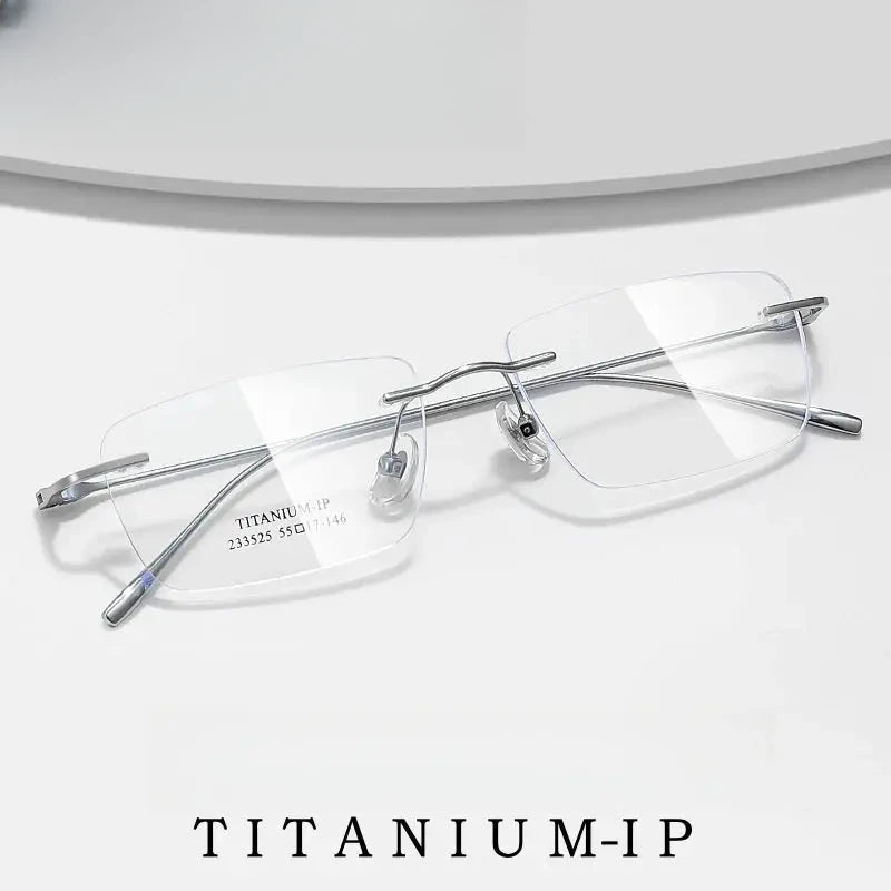 Unisex Square Rimless Titanium Prescription Glasses Y233525 — view 1 | Rx Spectacle
