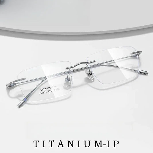 Unisex Square Rimless Titanium Prescription Glasses Y233525 — view 1 | Rx Spectacle