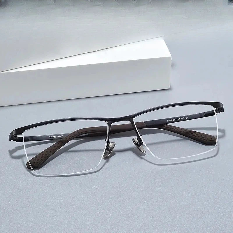 Unisex Browline Semi-Rimless Titanium Prescription Glasses 78103 — view 1 | Rx Spectacle
