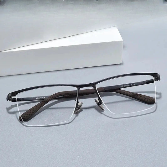 Men's Square Semi-Rimless Titanium Prescription Glasses 810300 — view 1 | Rx Spectacle