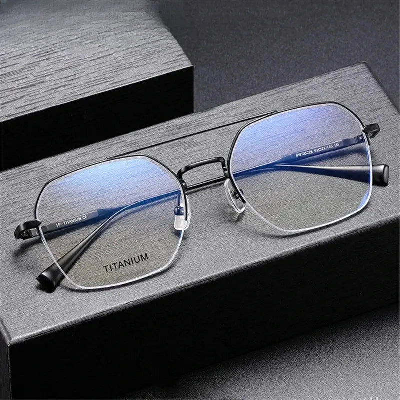 Men's Square Full Rim Titanium Double Bridge Prescription Glasses 305228 — view 1 | Rx Spectacle
