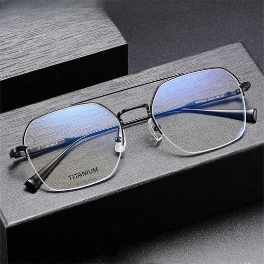 Men's Square Full Rim Titanium Double Bridge Prescription Glasses 305228 — view 1 | Rx Spectacle