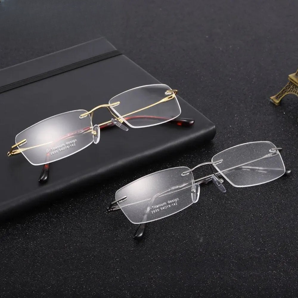 Unisex Square Rimless Titanium Prescription Glasses 2935 — view 6 | Rx Spectacle