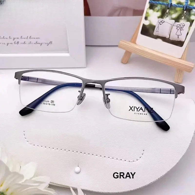 Men's Square Semi-Rimless Titanium Oversized Prescription Glasses 42039 — view 7 | Rx Spectacle