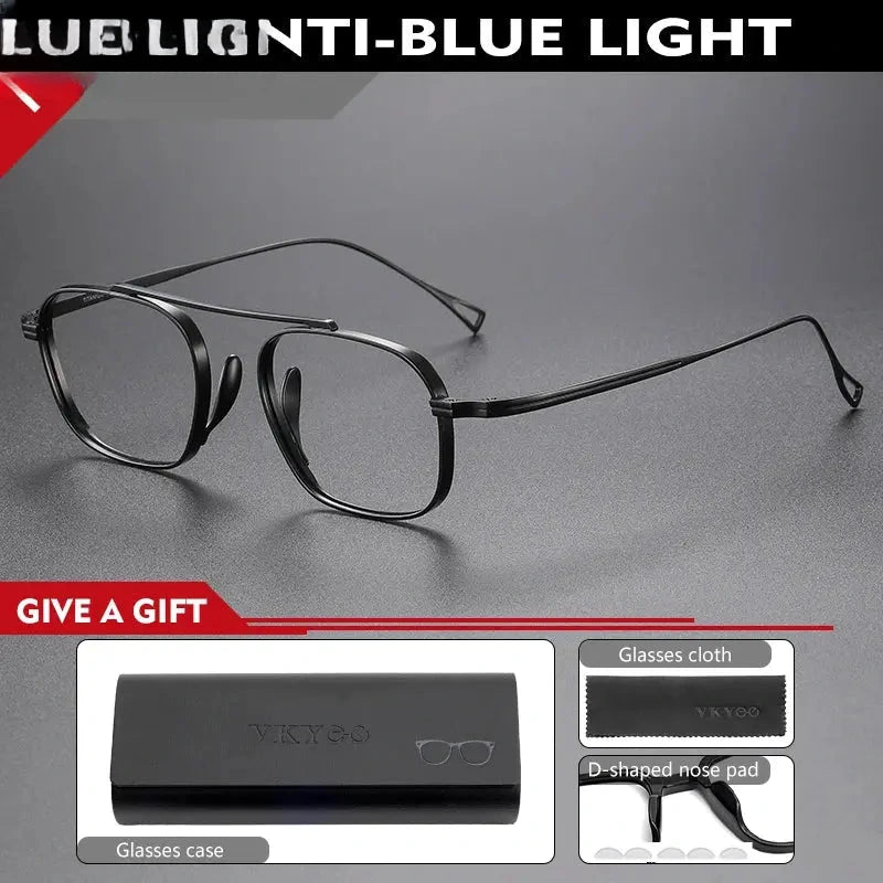Unisex Square Full Rim Titanium Double Bridge Reading Glasses 49501 — view 6 | Rx Spectacle