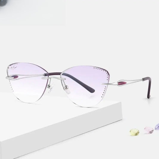 Women's Cat Eye Rimless Titanium Prescription Glasses 88205 — view 1 | Rx Spectacle